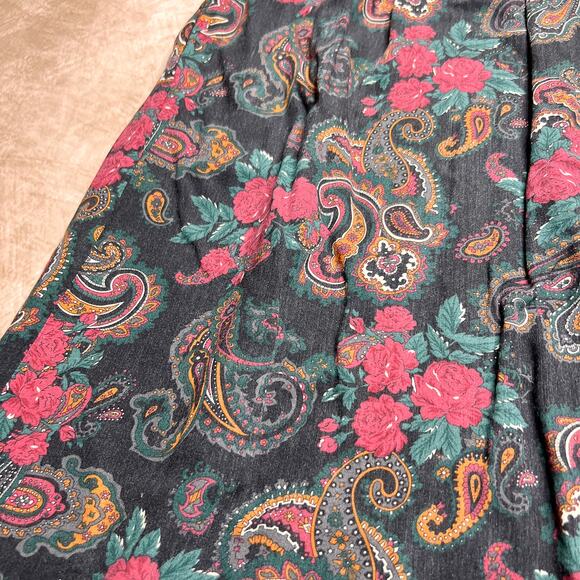 Vintage 90s Handmade Paisley Floral Maxi Skirt Multicolor Pleated Whimsigoth - Picture 3 of 4